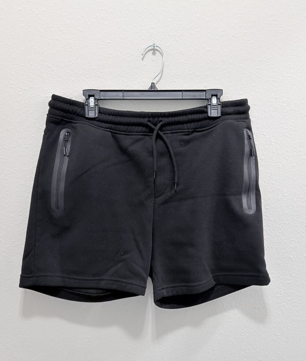Men's Large Black 5" Inseam Fleece Shorts Heat Seal Zip Pocket Preowned